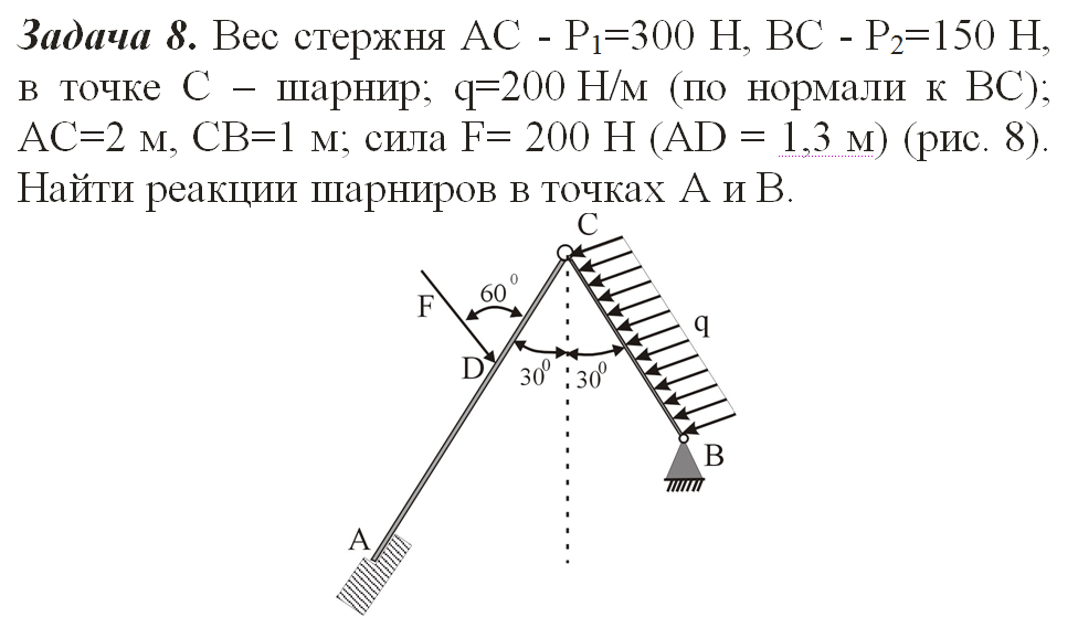 Найти реакции шарниров а и в